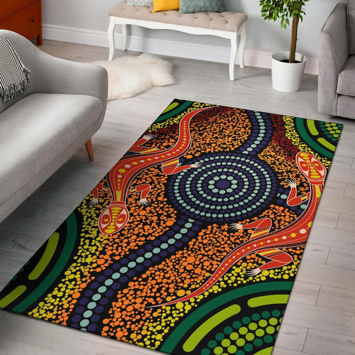 1st-australia-area-rug-aboriginal-two-lizards-dot-painting-circle