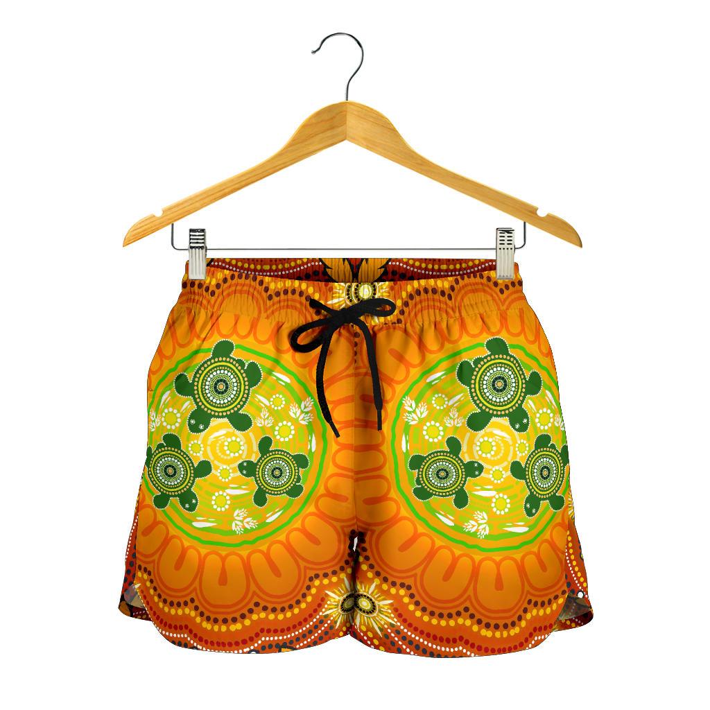 Aboriginal Women's Shorts , Turtle Circle Dot Painting Art- - Vibe Hoodie