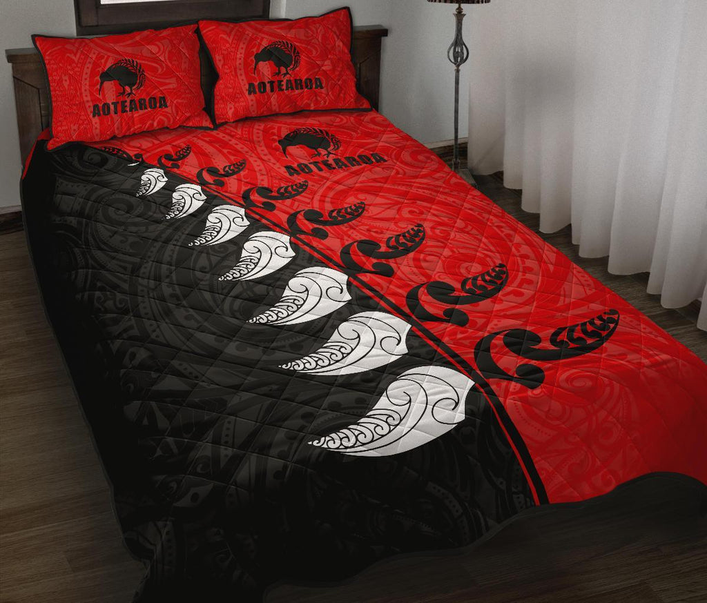 quilt-bed-set-nz-aotearoa-silver-fern-koru-style-red