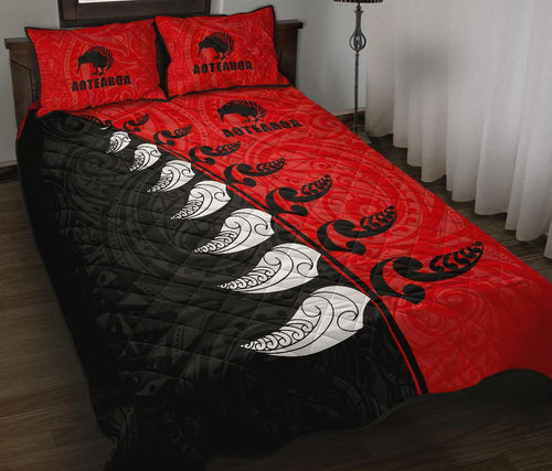 quilt-bed-set-nz-aotearoa-silver-fern-koru-style-red