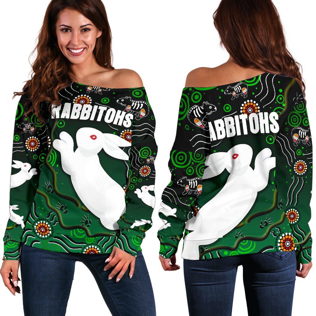 Rabbitohs Women's Off Shoulder Sweater Simple Indigenous - Vibe Hoodie