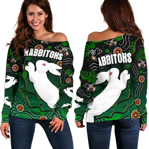 Rabbitohs Women's Off Shoulder Sweater Simple Indigenous - Vibe Hoodie