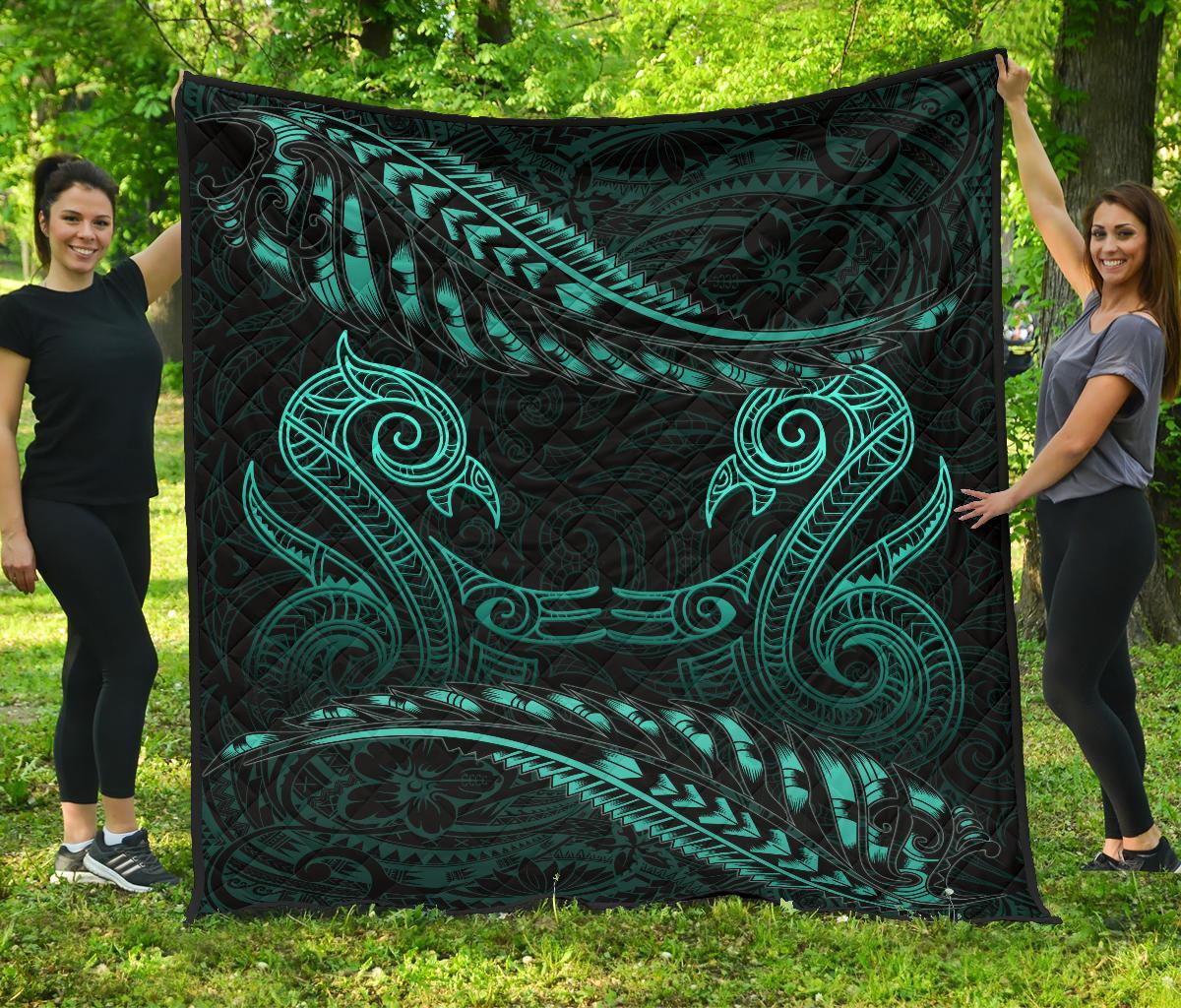 aotearoa-premium-quilt-turquoise-maori-manaia-with-silver-fern