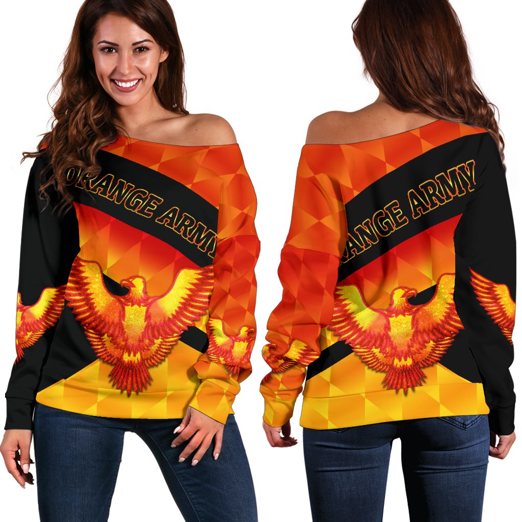 Orange Army Women's Off Shoulder Sweater Cricket Sporty Style - Vibe Hoodie