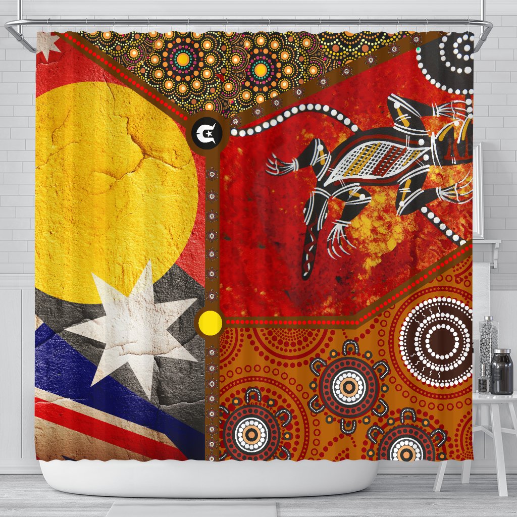 shower-curtain-aboriginal-dot-painting-flags-crocodile