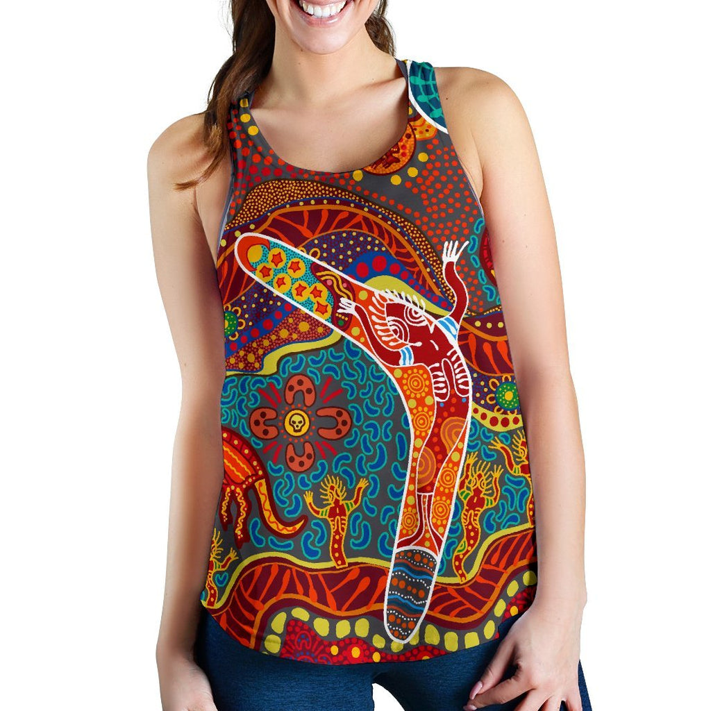 Aboriginal Women's Racerback Tank - Indigenous Boomerang - Vibe Hoodie