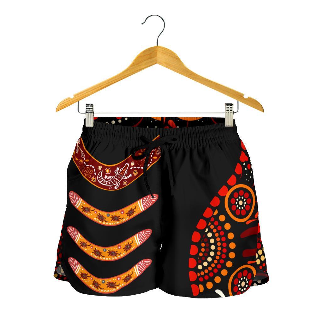 Aboriginal Women's Shorts - Aboriginal Boomerangs With Dot Painting Pattern - Vibe Hoodie