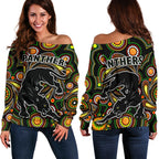 Penrith Women Off Shoulder Sweater Panthers Indigenous Vibes - Vibe Hoodie