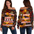 Parramatta Eels Women's Off Shoulder Sweater Tribal Style Black - Vibe Hoodie