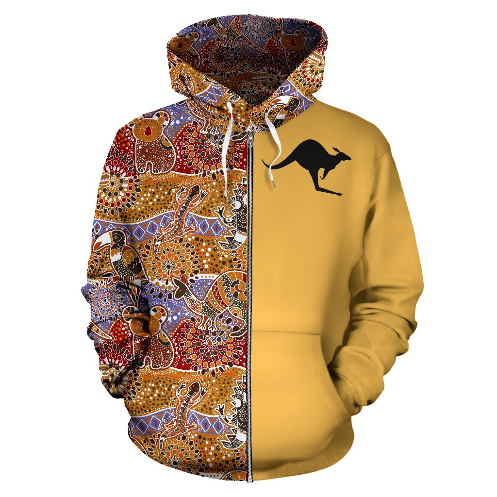 aboriginal-zip-up-hoodie-koala-lizard-kangaroo-symbol-australia