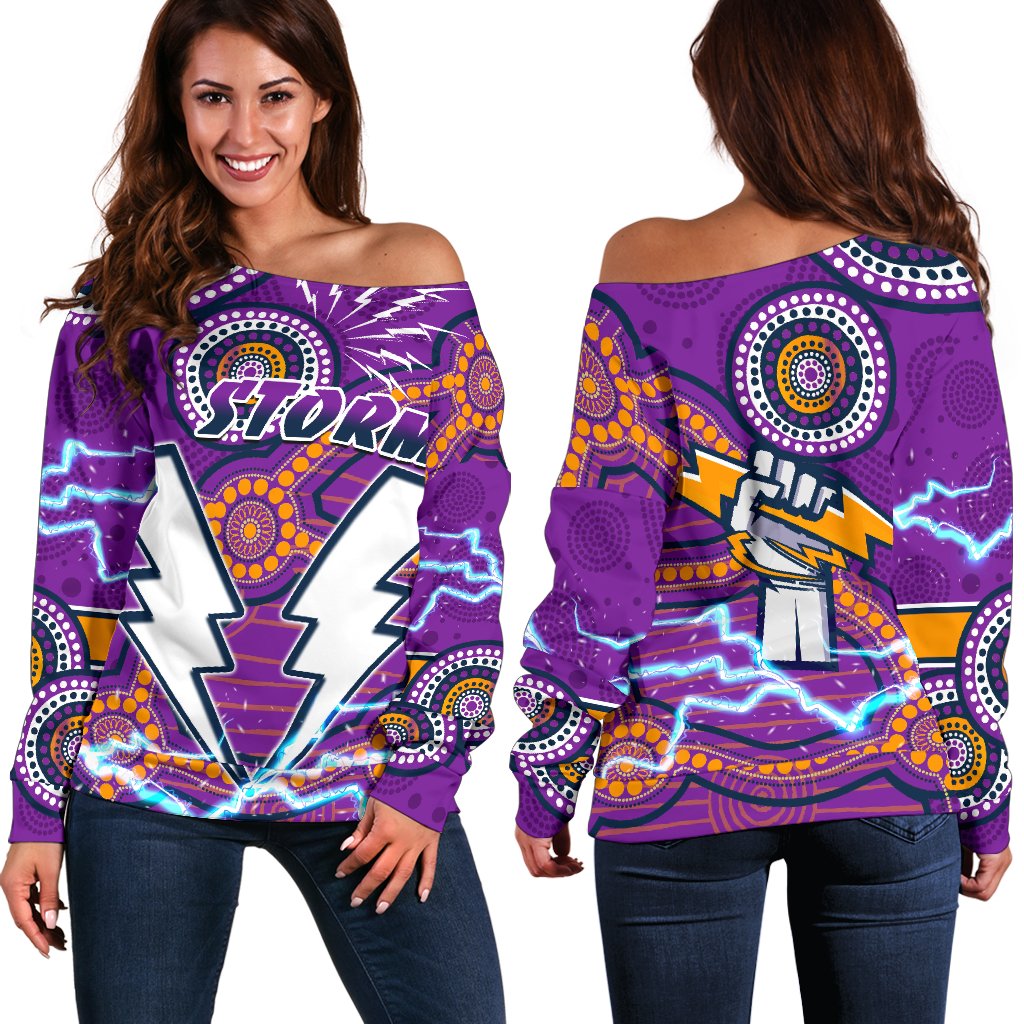 Storm Women Off Shoulder Sweater Melbourne Indigenous Thunder - Vibe Hoodie