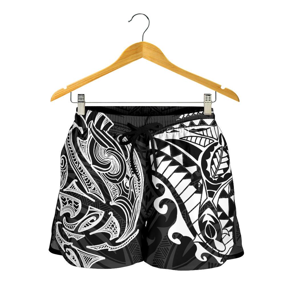 New Zealand All Over Print Women's Shorts, Maori Polynesian Tattoo White - Vibe Hoodie