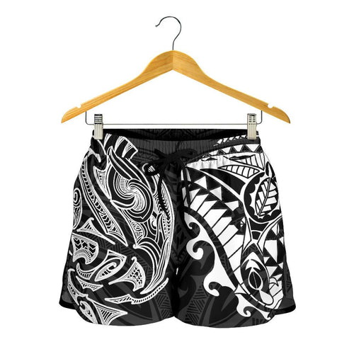 New Zealand All Over Print Women's Shorts, Maori Polynesian Tattoo White - Vibe Hoodie