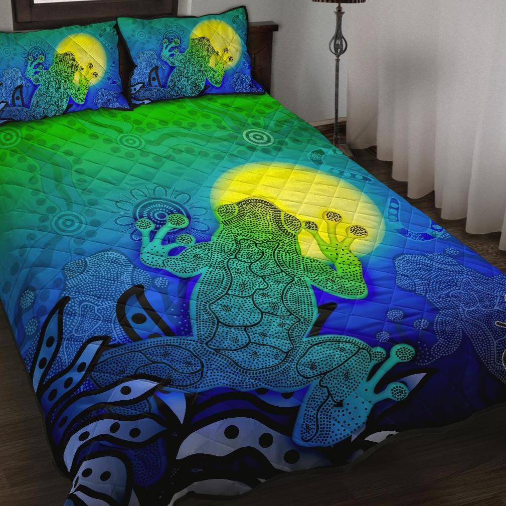 aboriginal-quilt-bed-set-indigenous-frog-blue