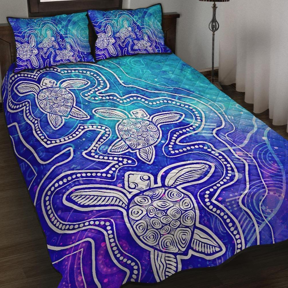 aboriginal-quilt-bed-set-sea-turtle-with-indigenous-patterns-blue