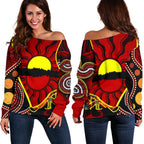 Off Shoulder Sweater - Australia Aboriginal Dots With Didgeridoo - Vibe Hoodie
