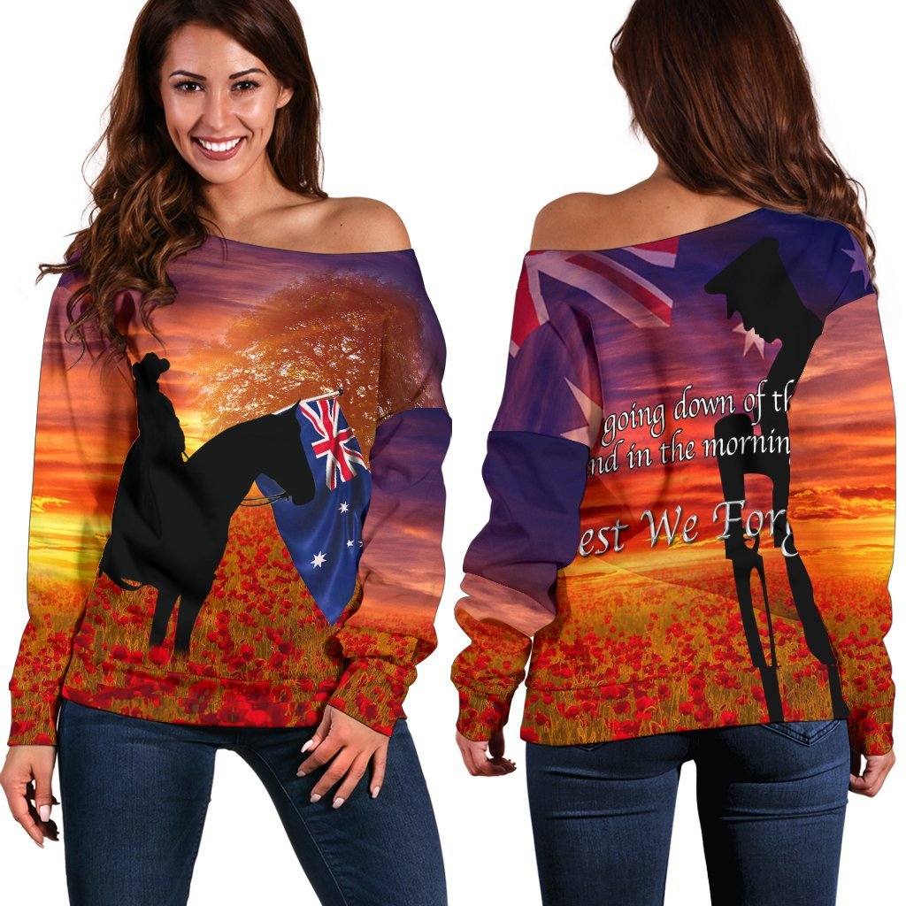 Anzac Day 2021 Women's Off Shoulder Sweater - Lest We Forget - Vibe Hoodie