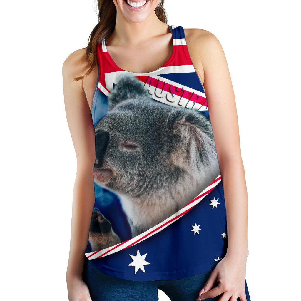 Racerback Tank - Australian Flag and Coat Of Arms Tank Koala 3D - Women - Vibe Hoodie