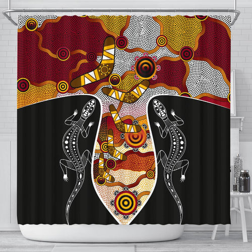 aboriginal-shower-curtain-dot-painting-lizard-boomerang-shower-curtain