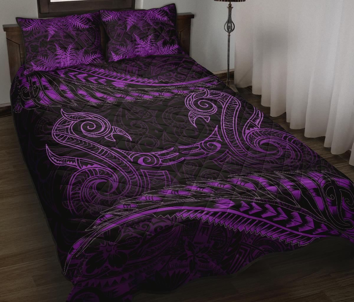 aotearoa-quilt-bed-set-purple-maori-manaia-with-silver-fern