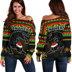 Penrith Panthers Christmas Women's Off Shoulder Sweater Indigenous - Vibe Hoodie