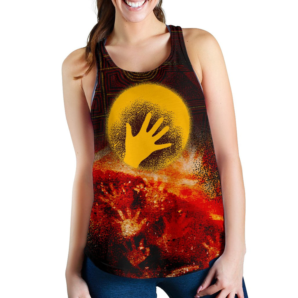 Aboriginal Women's Racerback Tank - Indigenous Flag Hand Art - Vibe Hoodie
