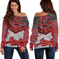 Aboriginal Women's Off Shoulder Sweater - Indigenous Boomerang and Lizard Art - Vibe Hoodie