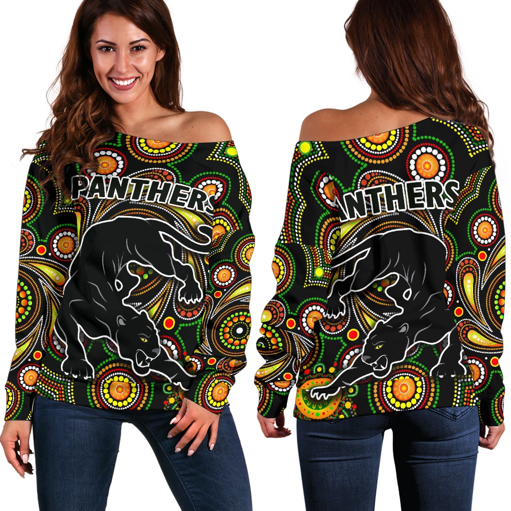 Penrith Women Off Shoulder Sweater Panthers Indigenous Vibes - Vibe Hoodie