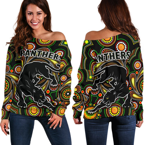 Penrith Women Off Shoulder Sweater Panthers Indigenous Vibes - Vibe Hoodie