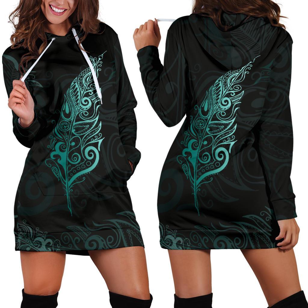 light-silver-fern-new-zealand-hoodie-dress-turquoise