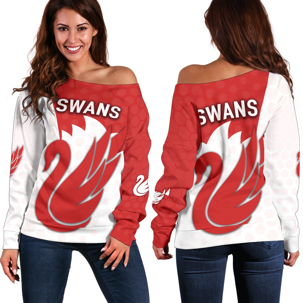 Sydney Women Off Shoulder Sweater Swans - Vibe Hoodie