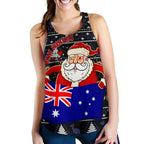Christmas Women's Racerback Tank - Australia Santa Claus Hold The Flag ( Black) - Vibe Hoodie