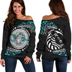 Maori New Zealand Women's Off Shoulder Sweater Hei Tiki Sport Style - Vibe Hoodie