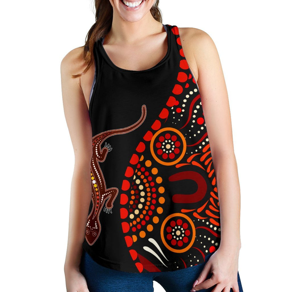 Aboriginal Women's Racerback Tank - Aboriginal Lizard With Dot Painting Patterns - Vibe Hoodie