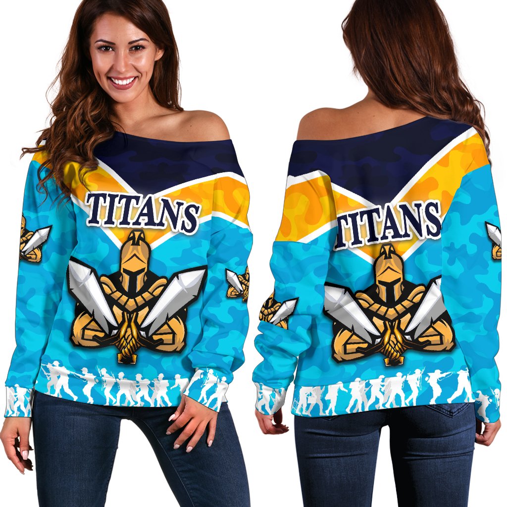 Gold Coast Women Off Shoulder Sweater Titans Gladiator Anzac Vibes - Vibe Hoodie