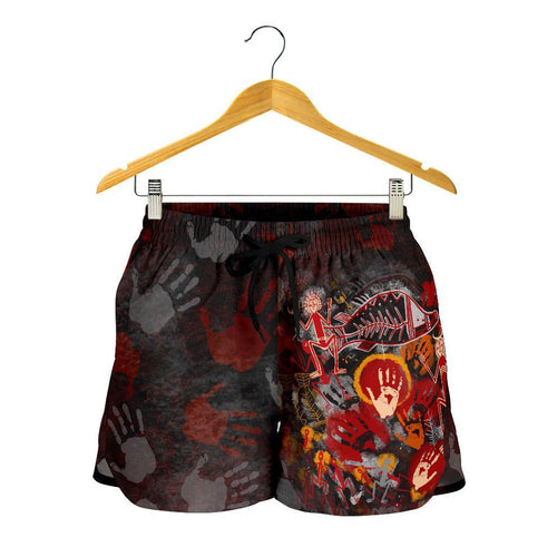 Aboriginal Women's Shorts - Indigenous Fish Hand Art - Vibe Hoodie