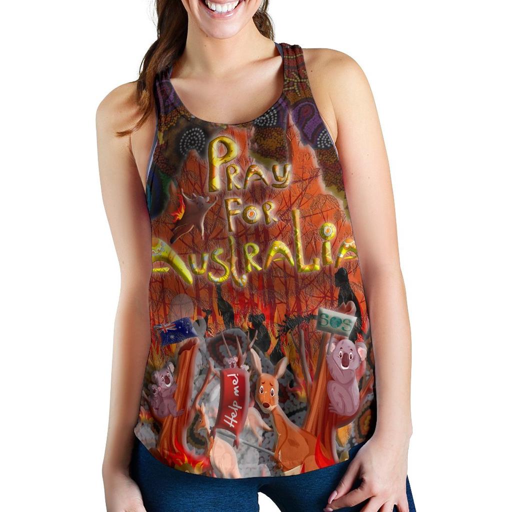 "Pray For Australia" Women's Racerback Tank - Aboriginal Pattern - Love Australia - Vibe Hoodie