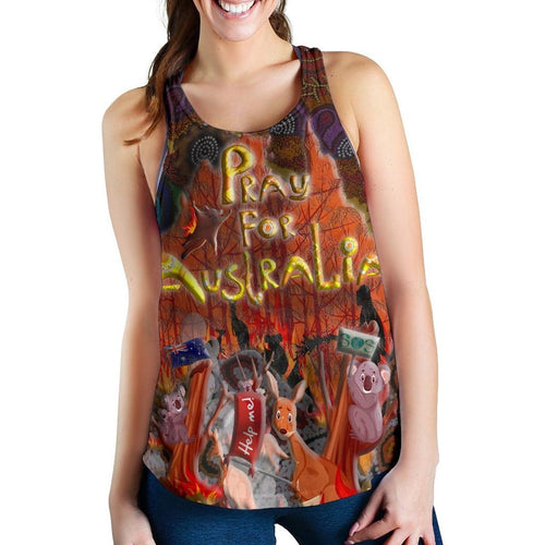 "Pray For Australia" Women's Racerback Tank - Aboriginal Pattern - Love Australia - Vibe Hoodie