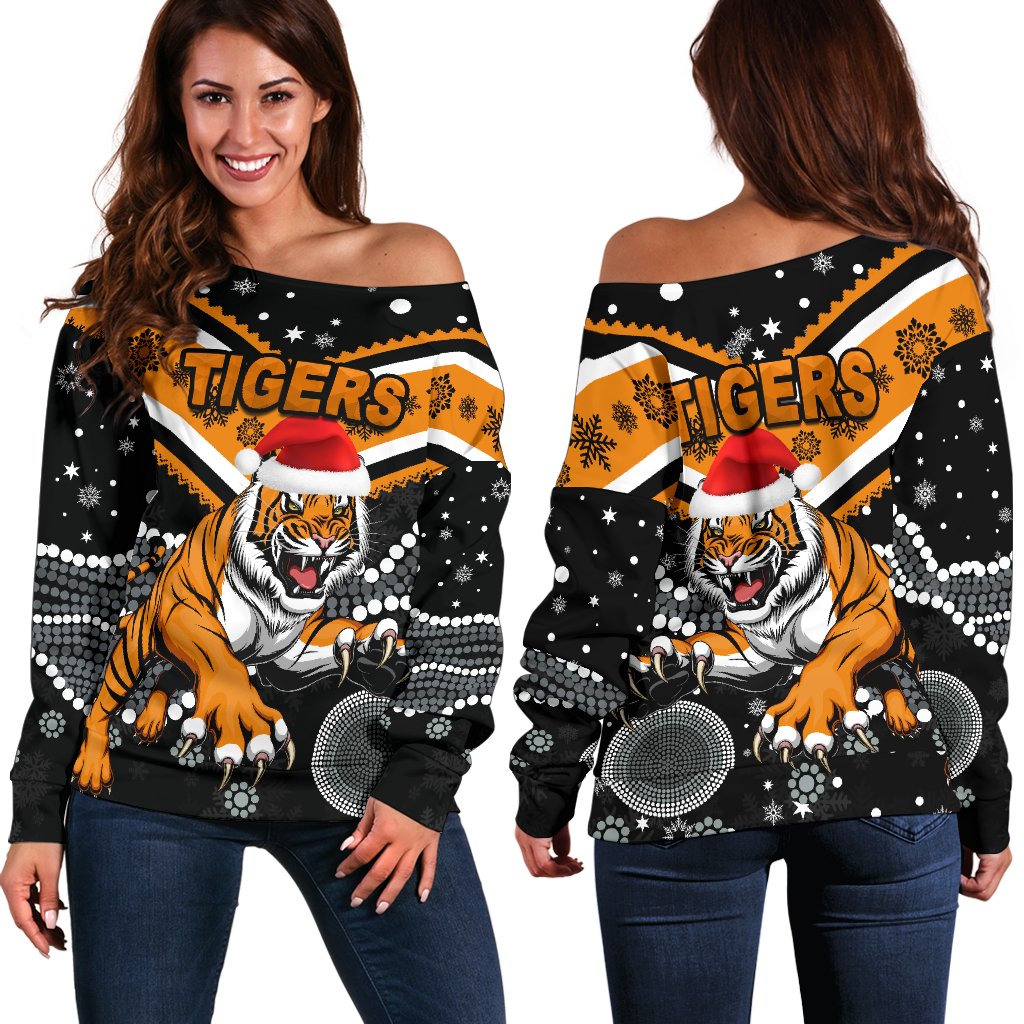 Wests Christmas Women's Off Shoulder Sweater Tigers Indigenous - Vibe Hoodie