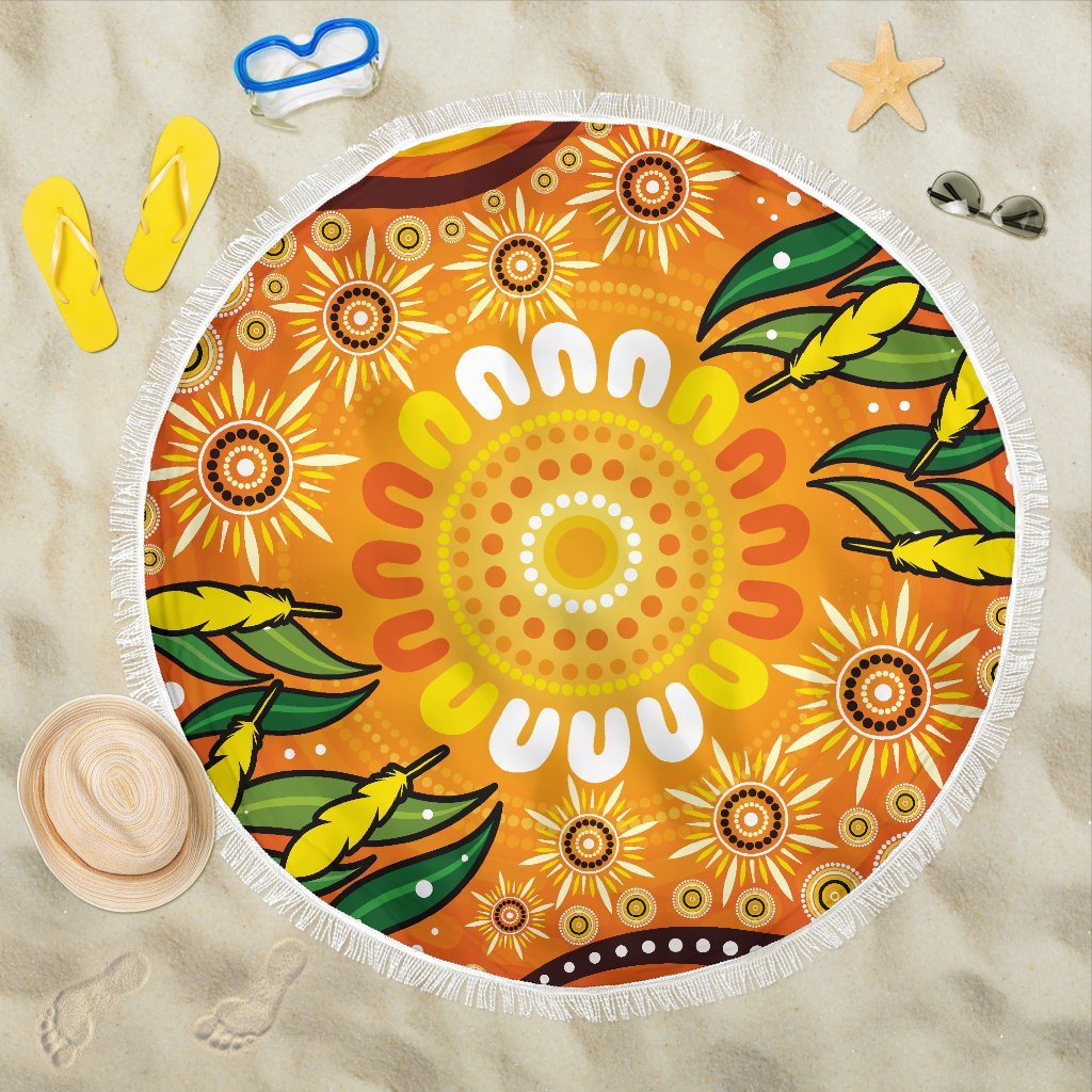 aboriginal-beach-blanket-indigenous-circle-leaf-patterns