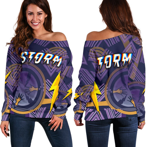 Storm Women Off Shoulder Sweater Simple Indigenous - Purple - Vibe Hoodie