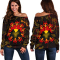 [Custom] Aboriginal Women's Off Shoulder Sweater - Australia Map and Indigenous Flag - Vibe Hoodie