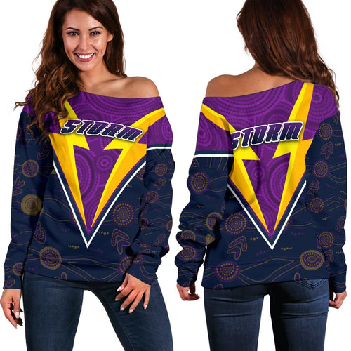 Storm Women Off Shoulder Sweater Indigenous Artsy Style - Vibe Hoodie