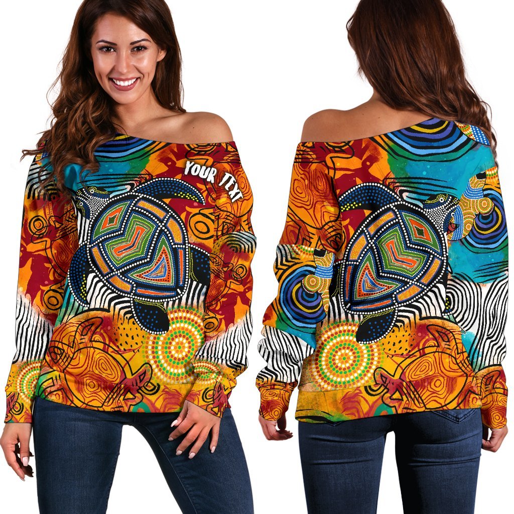 Aboriginal Personalised Off Shoulder Sweater - Turtle Indigenous Art - Vibe Hoodie