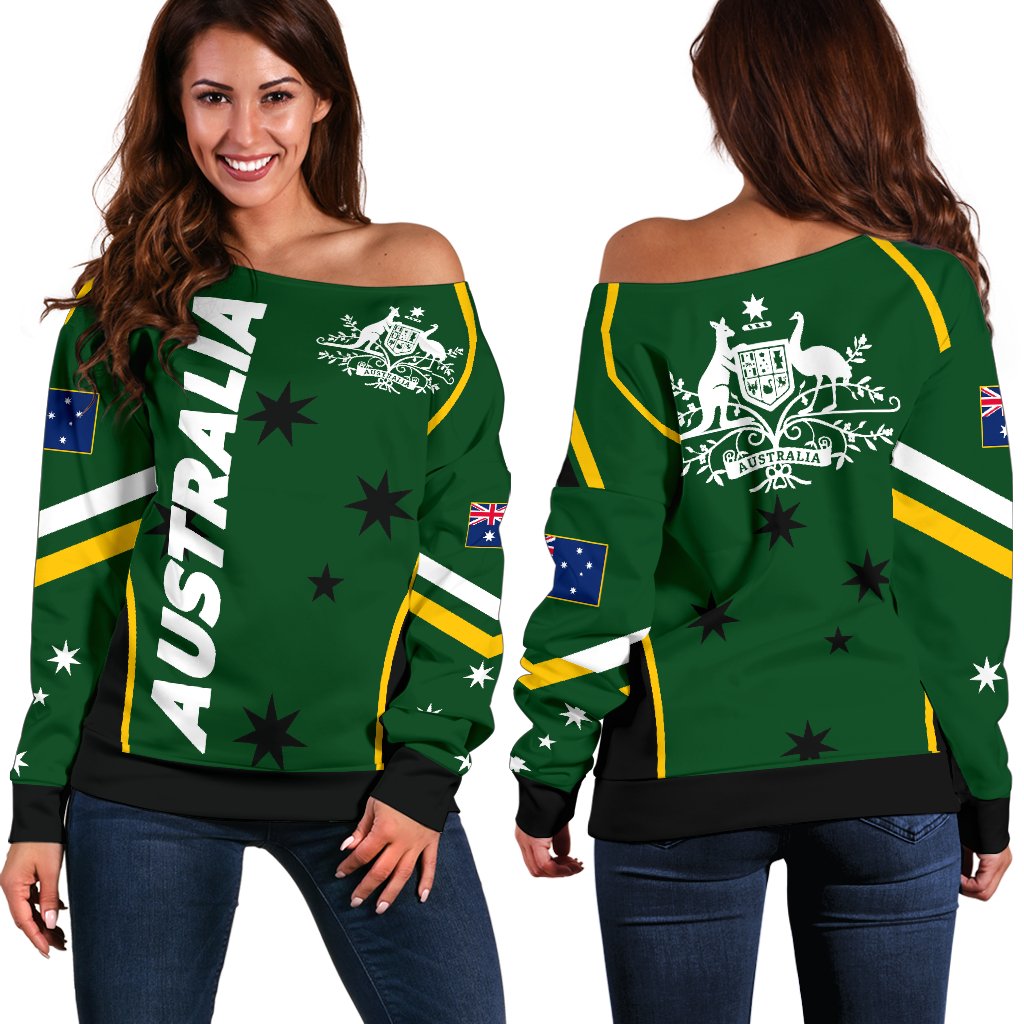Off Shoulder Sweater - Australian Coat Of Arms (Green) Sweater - Women - Vibe Hoodie