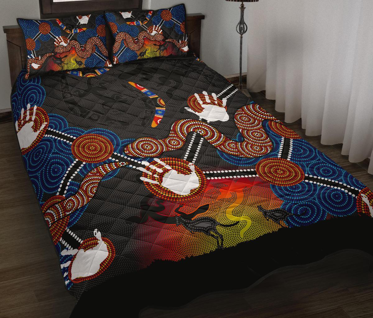 aboriginal-quilt-bed-set-australian-boomerang-and-snake-indigenous-art