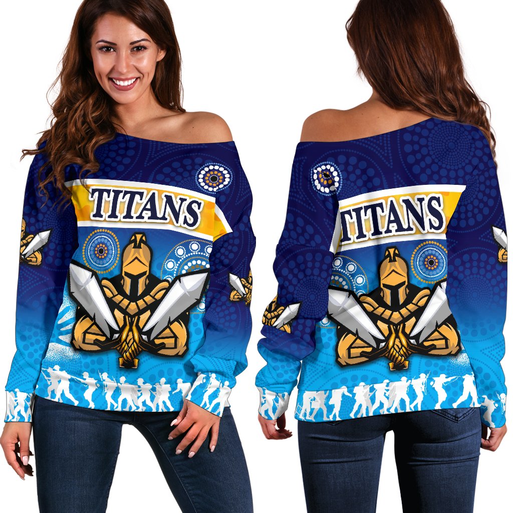 Gold Coast Women Off Shoulder Sweater Titans Gladiator Anzac Day 2021 Version - Indigenous - Vibe Hoodie