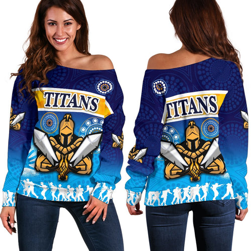 Gold Coast Women Off Shoulder Sweater Titans Gladiator Anzac Day 2021 Version - Indigenous - Vibe Hoodie