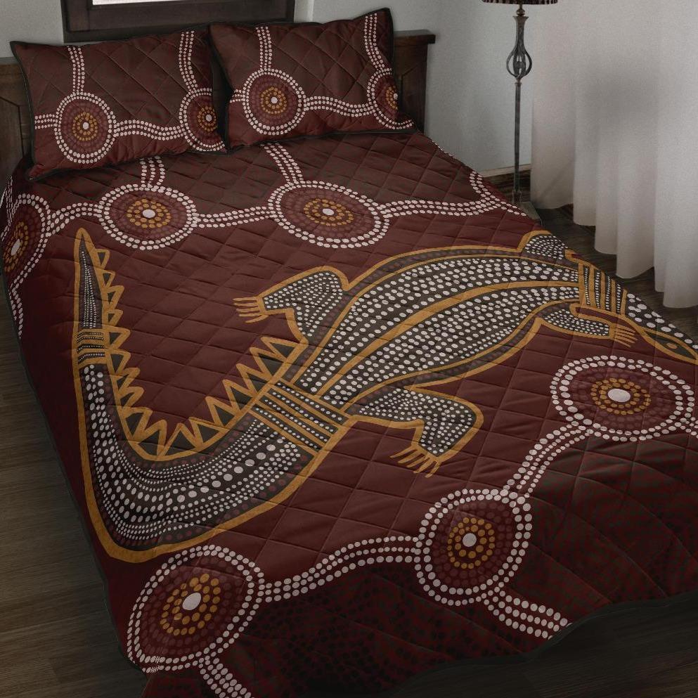 aboriginal-quilt-bed-set-indigenous-crocodile-brown-color