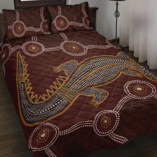 aboriginal-quilt-bed-set-indigenous-crocodile-brown-color